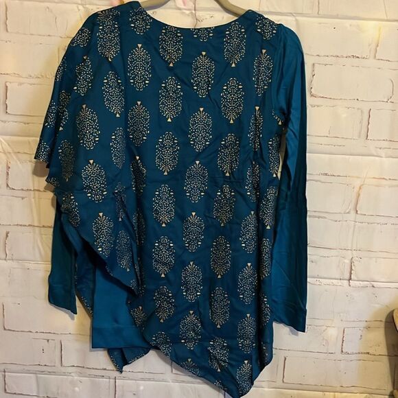 Tamsy Turquoise Color Woven Top S - Picture 12 of 13